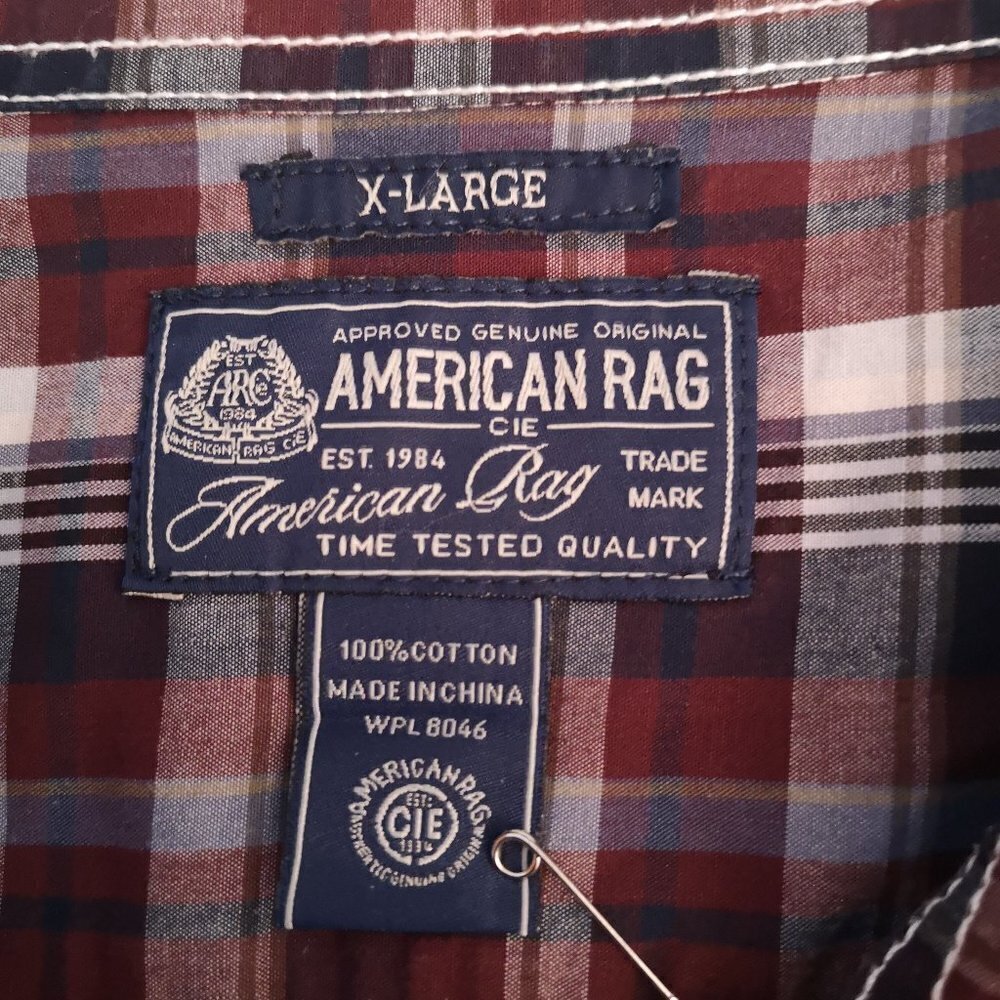 American Rag Men's Size XL Multi Colored Plaid Double Stitch Casual Shirt - Picture 3 of 5